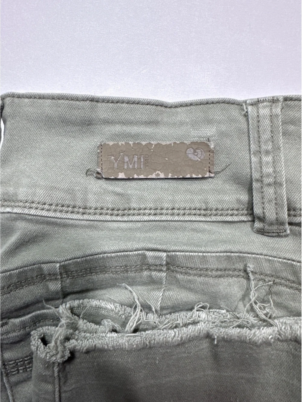 YMI WannaBetaButt? Mid Rise Distressed Green Jeans - Size 13